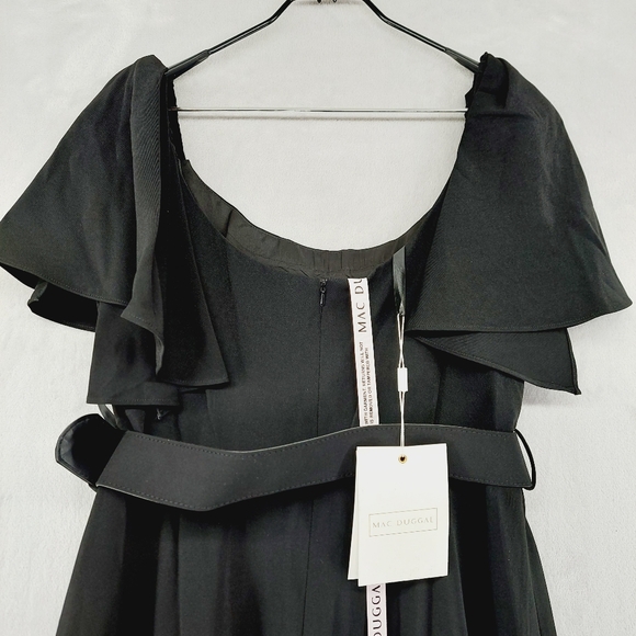 New Mac Duggal 20977 Scoop Neck Flutter Sleeve Midi Dress Z79 - Picture 6 of 9